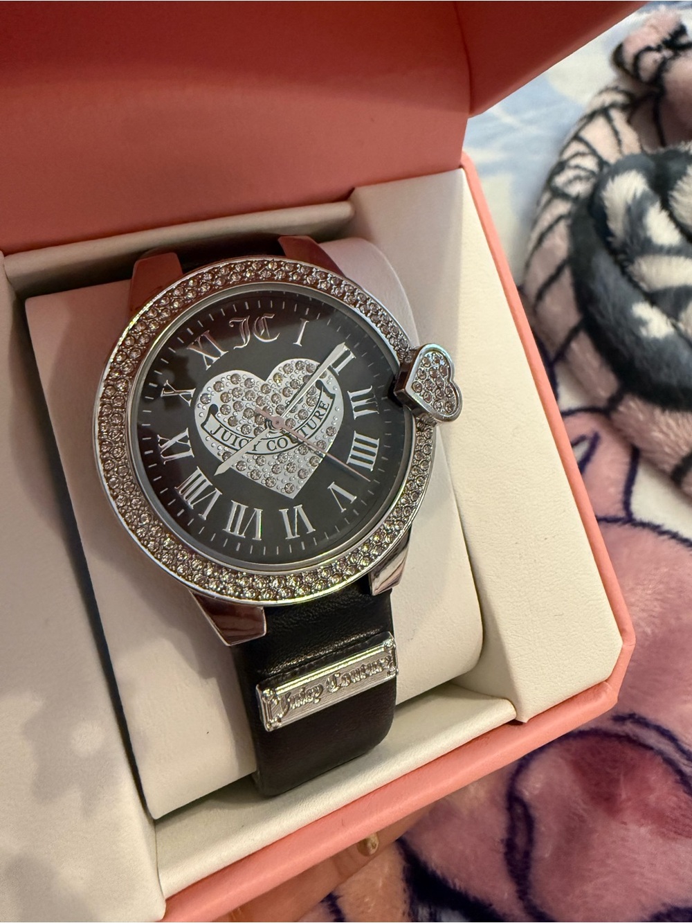 Juicy Couture Black Crystal Heart Dial Women's Watch